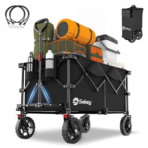 Sekey Xxl Plus Carrello Pieghevole Con Freni 200L 150Kg, Carrello Da Giardino Con Ruote Ai Terreni Accidentati, Design Brevettato Pieghevole Da Quattr