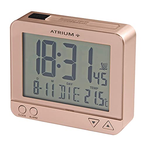 Atrium Radiosveglia Digitale Al Quarzo, Luce Notturna Controllata Dal Sensore, Illuminazione Con Display Di Data E Temperatura, Oro Rosa A760-17