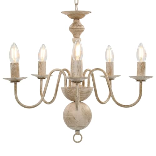 Vidaxl Candelabro 5 Lampadine E14 Anticato Lampada Da Soffitto A Sospensione Luce Pendente Base Metallo Bianco Gocce Acrilico Trasparente