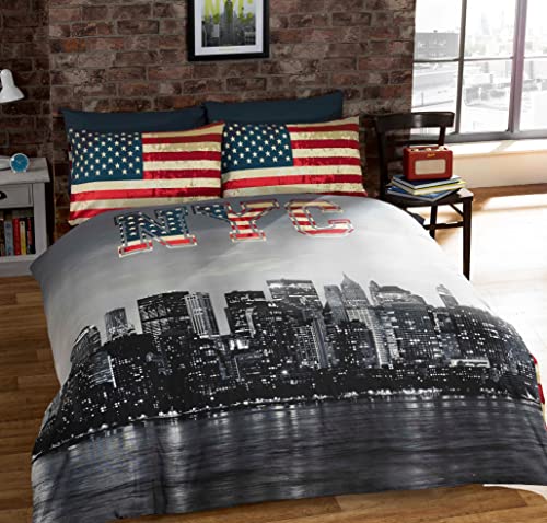 New York King-Size Set Biancheria Da Letto Matrimoniale Reversibile, Copripiumino E 2 Federe, Motivo: Nyc, Multicolore