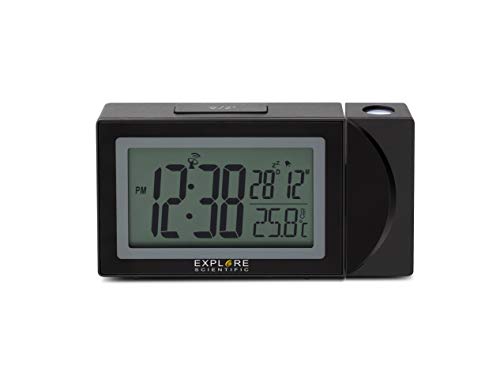 Explore Scientific Rdp1002, Orologio Radiocontrollato Con Proiezione Ora, Allarme Con Snooze,Porta Usb X Ricaricare Il Telefono, Retroilluminato, Nero