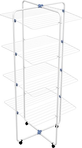 Gimi Vip 4 Stendibiancheria A Torre, Stendino Verticale, Da Pavimento, Per Box Doccia, 4 Livelli, Spazio Di Stenditura 40 M, Con Ruote, Acciaio, 70.5