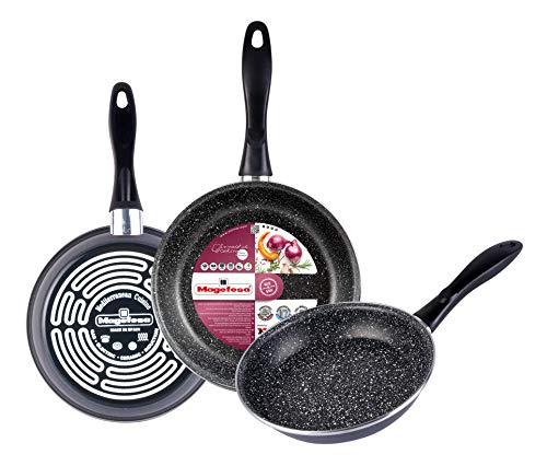 Magefesa K2 Gransasso Set Di 3 Padelle (18/20/24) Cm In Acciaio Vetrificato, Esterno Grigio Screziato. Antiaderente A Due Strati Rinforzato Con Effett