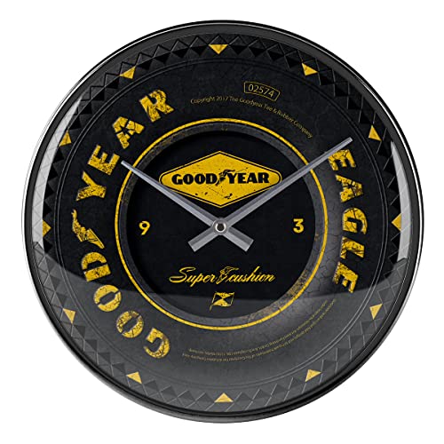 Nostalgic-Art 51085 Goodyear Wheel | Wanduhr 31Cm | Hochwertige Quartz-Uhr | Echtglas-Front & Metall-Rahmen Orologio Da Parete, Metallo, Bunt, 31 X 31