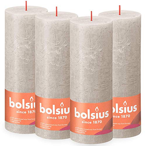 Bolsius - Candela Rustica Pilastro - Grigio Chiaro - 19 Cm - Confezione 4