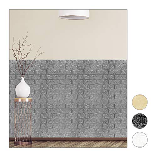 Relaxdays Pannelli Da Parete Autoadesivi, 3D, Set Da 5, Effetto Pietra, Decorativi, In Pe-Gommapiuma, 78X70 Cm, Grigio