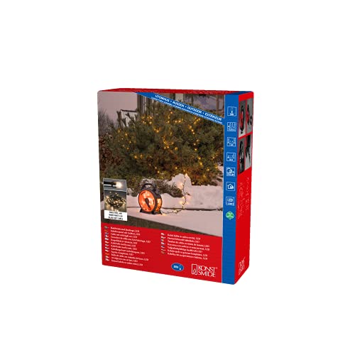 Konstsmide 3832-107 - Catena Luminosa Con Micro Led Con Avvolgicavo, 200 Diodi Bianchi Caldi, Trasformatore Esterno 30 V, 3,6 W, Cavo Morbido Nero