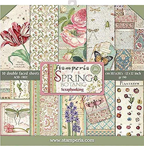 Stamperia Blocco Di Carta 10 Fogli Double Face Spring Botanic, Multicolore, 30.5 X 30.5 (12" X 12")