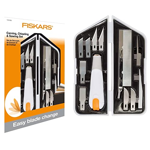 Fiskars Coltello Ad Alte Prestazioni, Set Da 8 Pezzi, Lunghezza Totale: 21 Cm, Incl. 7 Lame, Acciaio Di Qualità/Plastica, Bianco/Arancione, Premium, 1