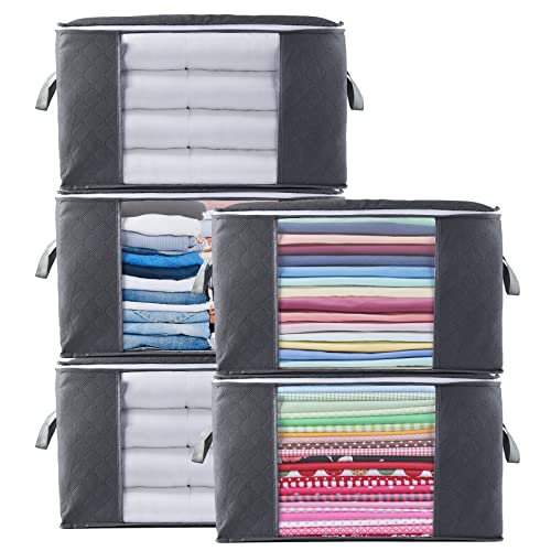 Withosent 90L Scatole Per Armadio, 5Pcs Organizzatore Armadio Scatole Per Vestiti Con Manico Rinforzato, Scatole Porta Vestiti Pieghevole Traspirante