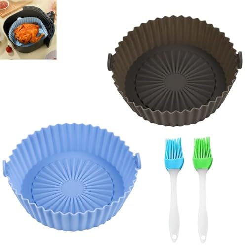 Thatsrad 2 Pz Teglie Per Friggitrice Ad Aria Cestino Per Friggitrice Ad Aria In Silicone Pentola In Silicone Riutilizzabile Con 2 Spazzole In Silicone