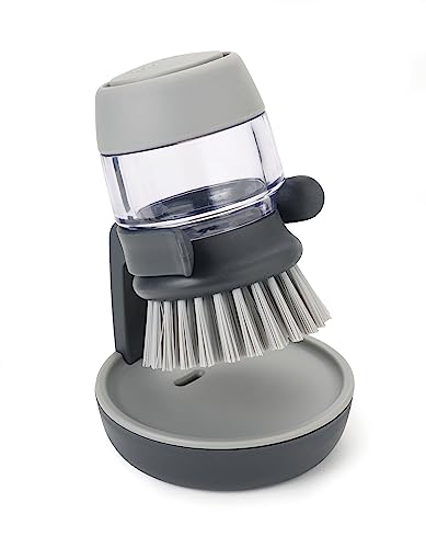 Joseph Joseph Palm Scrub - Dispenser Di Sapone Ricaricabile Spazzolino Da Cucina Per Lavare I Piatti Con Supporto Ripiano, Grigio