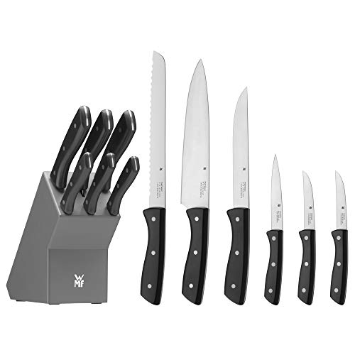 Wmf Ceppo Portacoltelli Con Set Di 7 Coltelli Da Cucina Con Portacoltelli, 6 Coltelli Affilati, Blocco In Legno Laccato, Lama Speciale In Acciaio