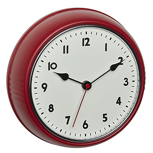Tfa Dostmann Orologio Da Parete Analogico Radiocontrollato, 60.3541.05, Design Retrò, Con Lancetta Dei Secondi, In Metallo, Rosso