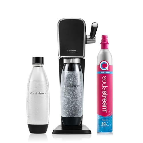 Sodastream Art Nero, Gasatore D’Acqua Per Trasformare L’Acqua In Acqua Frizzante, Incluso Cilindro Contente Co2, 1 Bottiglia Da Un Litro, 18.4 X 29.7