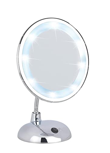 Wenko Led Specchio Per Cosmesi Style Chrome - Illuminato, Orientabile, Plastica, 17.5 X 28 X 12 Cm, Cromo