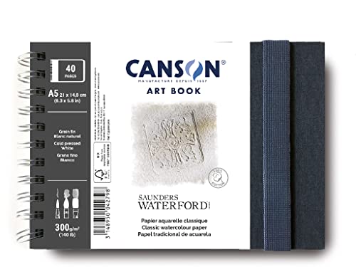 Canson Saunders Waterford Art Book Contine Carta Per Acquerello Di Alta Qualità. Carta 100% Cotone 300 Gm , 14,8X21 Cm A5 , 20 Fogli