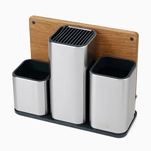 Joseph Joseph Counterstore - Organizzatore Da Cucina, Portautensili In Acciaio Inox E Set Di Taglieri In Rovere