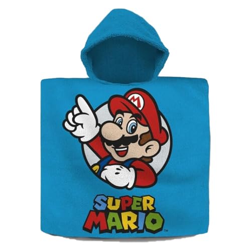 Kids Euroswan Poncho Asciugamano In Cotone Super Mario 120 X 60 Cm