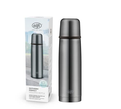 Alfi Isotherm Av 500Ml, Cool Grey Mat, Borraccia Isolante In Acciaio Con Bicchiere, Ermetica Con Chiusura Automatica, Smontabile, Caldo Per 12 Ore, An