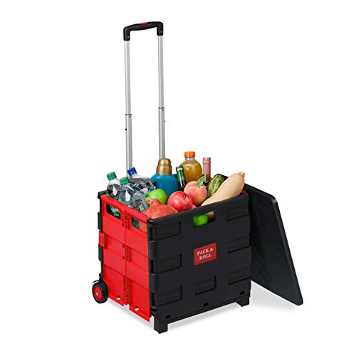 Relaxdays Carrello Per La Spesa Pieghevole, 50 L & 35 Kg Di Carico, Con Manico Telescopico, Trolley Portaspesa, Rosso, 80% Plastica 20% Alluminio, 99