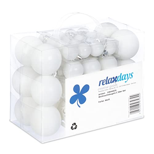 Relaxdays Palline Di Natale, Set Da 50, Addobbi Natalizi, Opache, Lucide, Glitterate, ∅ 3,4 E 6 Cm, Decorazioni, Bianco