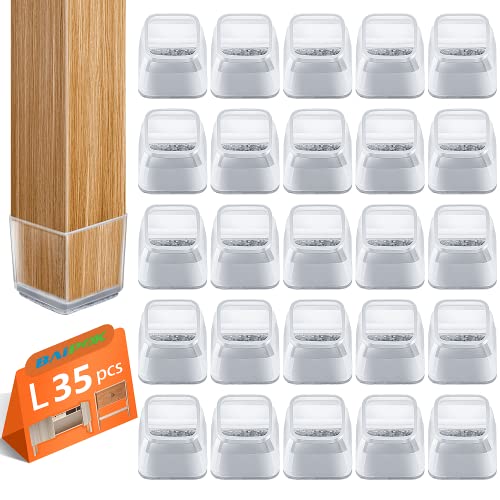 35 Pezzi Feltrini Per Sedie Quadrati, Gommini In Silicone Con Feltro, Proteggi Gambe Per Mobili 28-40Mm, Elastiche Protezione, Antigraffio (Grande)