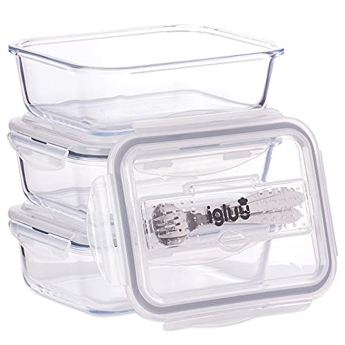 Igluu Meal Prep - Contenitori In Vetro Con Coperchio Per Posate - Conservazione Degli Alimenti Senza Bpa - Adatto Al Microonde, Al Forno E Alla Lava
