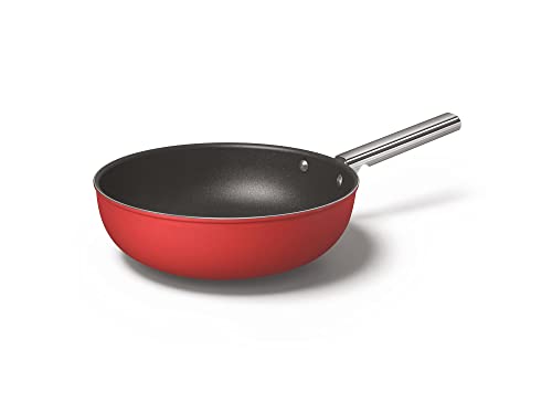 Smeg, Wok Antiaderente Ckfw3001Rdm, Diametro 30 Cm, Manico Ergonomico In Acciaio Inossidabile, Per Tutti I Piani Cottura, Fino A 250° In Forno, Capaci