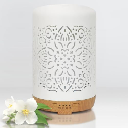Earnest Living Diffusore Di Oli Essenziali In Ceramica Bianca Diffusore Da 250Ml Timer Di Luci Notturne E Funzione Di Spegnimento Automatico Umidifica