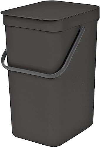 Brabantia Sort & Go Poubelle Recyclage Cuisine Gris (12L) Avec Couvercle Et Poignée (Support Mural Inclus) Gratuite Sacs Poubelle Perfectfit Inclus