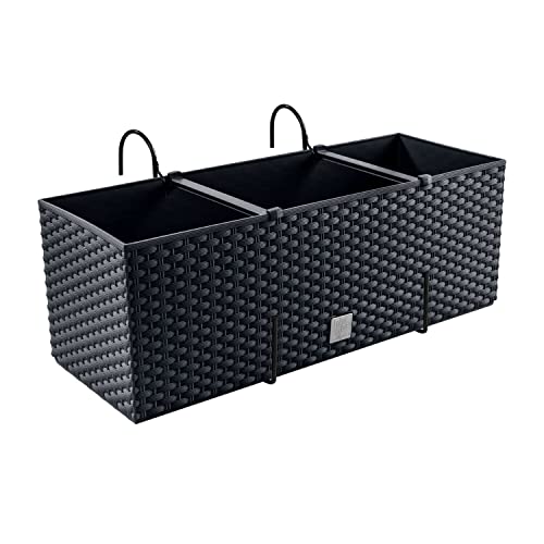 Fioriera, Vaso Per Fiori Effetto Rattan Con Supporto, Fioriera Da Balcone, Vaso Per Piante, Grigio Antracite