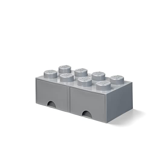 Room Copenhagen Cassettiera Mattoncino Lego 8 Bottoni, 2 Cassetti, Cassa Portaoggetti Impilabile, 9.4 L, Grigio Scuro