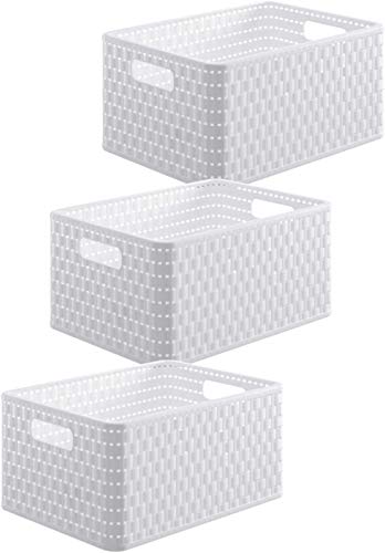 Rotho Country Set Di 3 Scatole In Rattan-Look, Plastica (Pp) Senza Bpa, Bianco, 3 X A5/6 L, 28.0 X 18.5 X 12.6 Cm
