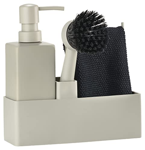 Zone Denmark Set Di Stoviglie, Organizer Per Piatti Con Dispenser Di Sapone/Detersivo Per Piatti, 19 X 6 X 20,5 Cm, Set Da 4 Pezzi, Mud