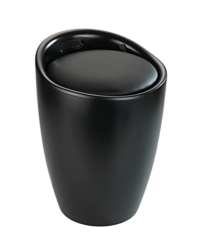 Wenko Sgabello Candy Black Opaco - Sgabello Da Bagno, Con Sacco Biancheria Estraibile, Abs, 36 X 50.5 X 36 Cm, Nero