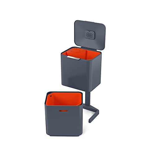 Joseph Joseph Totem Max - Pattumiera Da Cucina Con Coperchio E Filtro Anti-Odore, Bidone Per Raccolta Differenziata, Sistema Di Separazione Con 3 Scom