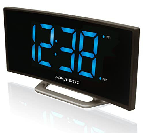 Majestic Sve 234 – Sveglia Con Ampio Display Led 1.85” “Curve” Con Luminosità Regolabile, Doppio Allarme, Adattatore Corrente Incluso, Nero
