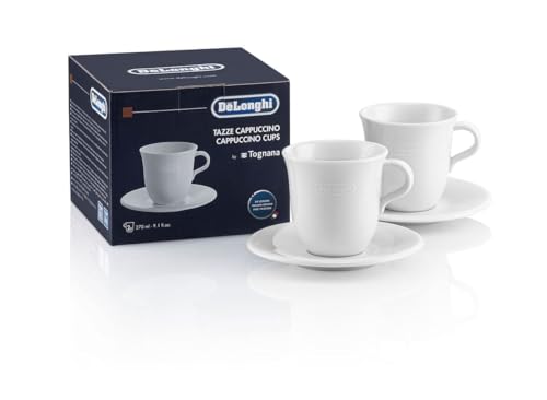 De'Longhi Dlsc309 Set Di 2 Tazze In Porcellana Ceramica, Made In Italy, Per Cappuccino E Latte Macchiato, Confortevole Da Tenere, Lavabile In Lavastov