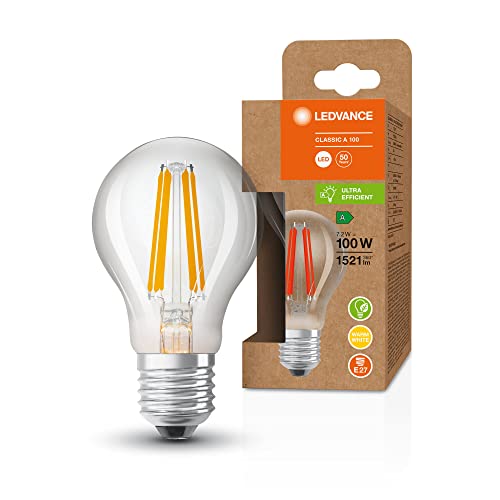 Ledvance Lampadina A Risparmio Energetico, Lampadina A Filamento, E27, Bianco Caldo (3000K), 7,2 Watt, Sostituisce La Lampadina Da 100W, Altamente Eff