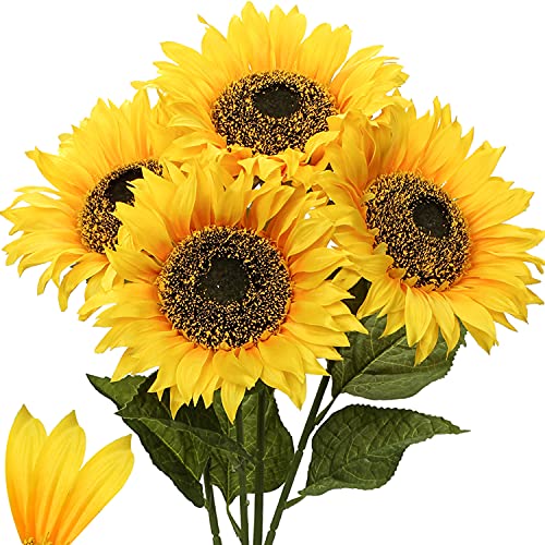 Briful Artificial Sunflower Fake Flowers Con Teste Di Fiori Da 8" In Seta Da 33" Altezza Per Decorazioni Per Casa, Hotel, Ufficio, Matrimoni, Decorazi