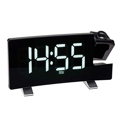Tfa Dostmann Sveglia Con Proiezione, 60.5015.02, Incl. Funzione Di Ricarica Usb, Radio Fm, Con 2 Allarmi, Nero Con Cifre Luminose Bianche