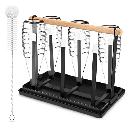 Royouzi Portabottiglie Per Sodastream, 6 Supporti Per Bottiglie, Scolapiatti Per Bottiglie E Tazze (Nero)