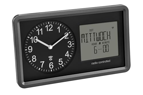 Tfa Dostmann Orologio Analogico Radiocontrollato Con Calendario Digitale, 60.3552.01, Sveglia E Funzione Snooze, Giorno Della Settimana E Della Data,