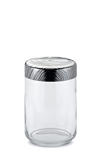 Alessi Veneer Pu05/100, Barattolo Da Cucina Ermetico Di Design, In Vetro Con Coperchio In Acciaio Inossidabile 18/10 Con Decoro In Rilievo