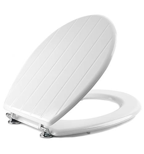 Beldray La033758 Sedile Wc Da 18 Pollici, Cerniera In Acciaio Inox, Chiusura Normale, Facile E Veloce Da Montare, Legno, Linguetta Bianca E Scanalatur
