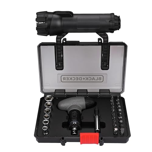 Black+Decker A7224-Xj Kit Sos Con Giubbotto Emergenza E Torcia, 30 Pezzi, Set Di 30
