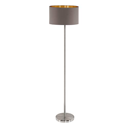 Eglo La Lampada A Stelo Maserlo, Lampada A Sospensione Ovale In Acciaio E Tessuto, Nichel Opaco, Cappuccino, Oro, Attacco E27, Incluso Interruttore A