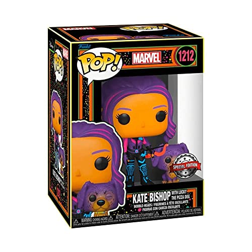Funko Pop! & Buddy: Marvel - Hawkeye - Kate Bishop With Lucky The Pizza Dog - (Blacklight) - Ms. Marvel - Figura In Vinile Da Collezione - Idea Regalo