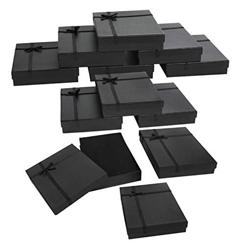 Kurtzy Scatola Regalo Con Coperchio In Cartone Nero Per Gioielli (Set Da 12) - 16 X 12 X 3 Cm - Set Scatola Cartone Con Coperchio E Inserti In Schiuma